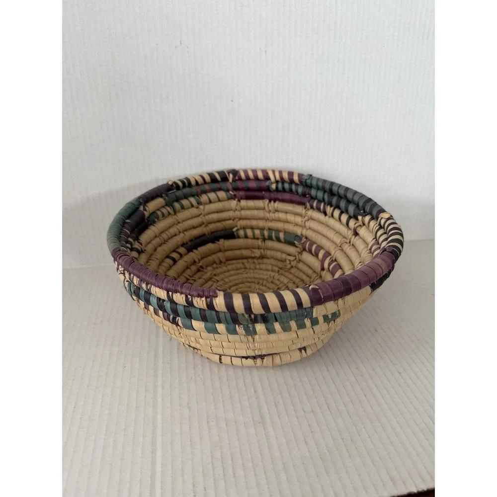 Vintage Handwoven Coiled Basket Set Boho Rustic Woven Decorative Bowls